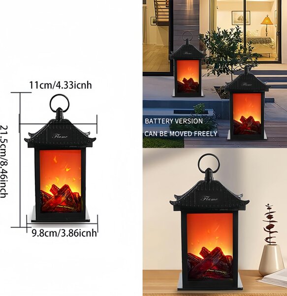 Atmosférická lampa Mini, imitace krbu - napájena bateriemi - 10x10x22 cm - plast - pro dekoraci stolů