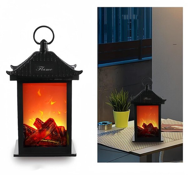 Atmosférická lampa Mini, imitace krbu - napájena bateriemi - 10x10x22 cm - plast - pro dekoraci stolů