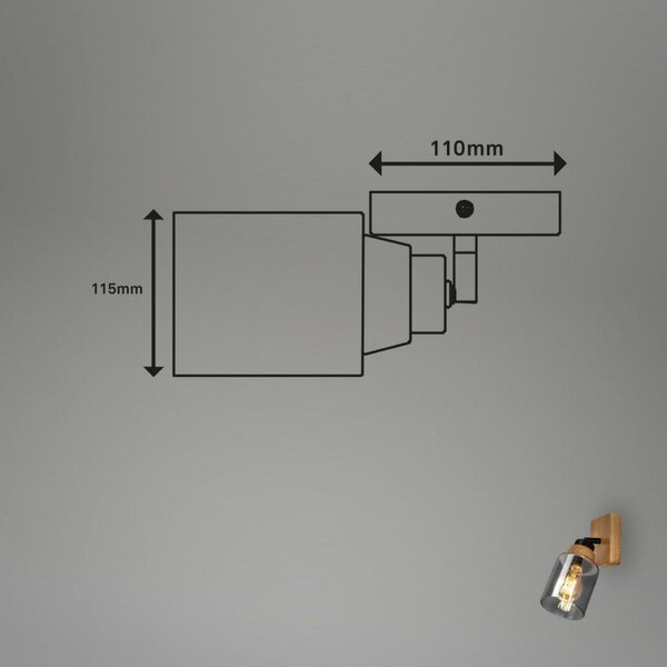 BRILONER Bodové svítidlo, 21 cm, 1x E27, max. 10W, dřevo/kouřová černá sklo BRI 2486015