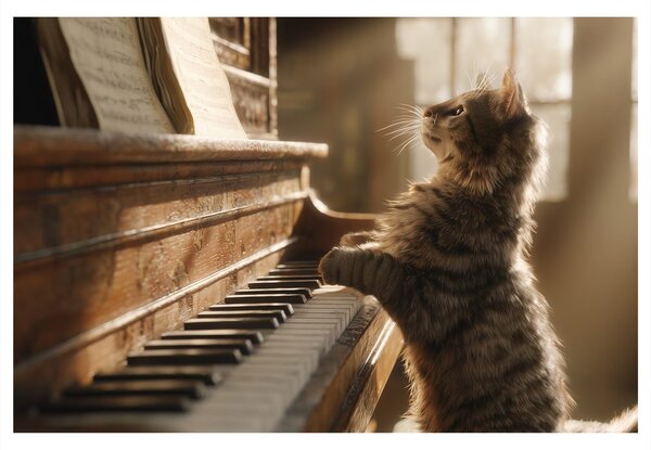 Obraz kočka a piano
