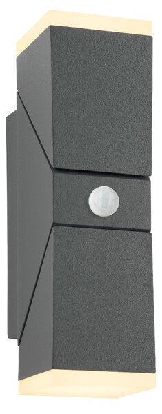 Schrack Venkovní čtvercové nástěnné svítidlo Evo Up/Down LED 12,5W 3000K, otočné, PIR, antracit, IP54