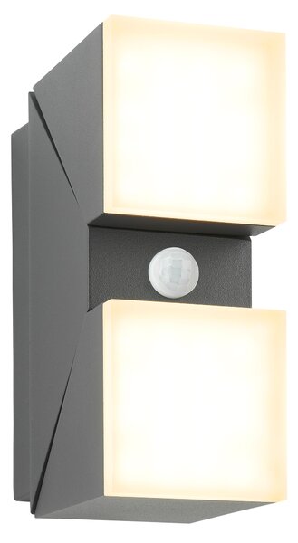 Schrack Venkovní čtvercové nástěnné svítidlo Evo Up/Down LED 12,5W 3000K, otočné, PIR, antracit, IP54