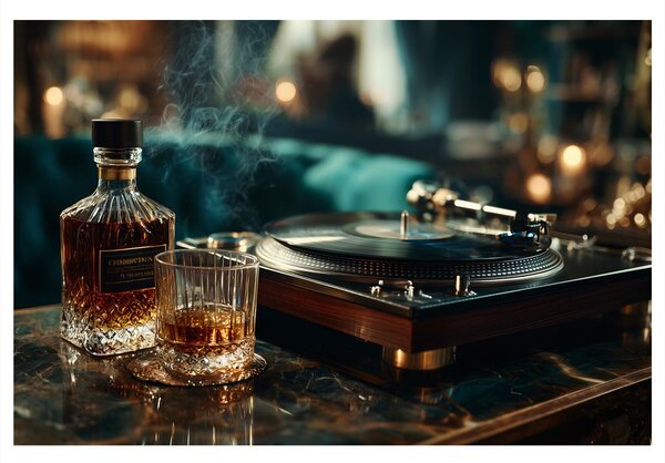 Obraz gramofon a sklenka whisky