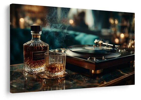 Obraz gramofon a sklenka whisky