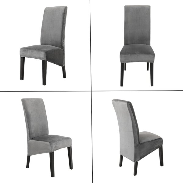 Potah na židli z veluru, elastický potah na jídelní židle, odnímatelná, ochranná a pratelné potahování židlí (šedá barva, sada 4 kusů)