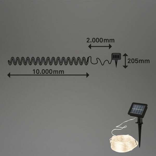BRILONER LED pásek, 1000 cm, solární, 3000K, transparentní BRILO 2320100