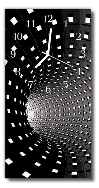 Skleněné hodiny vertikální 3d černý tunel 30x60 cm