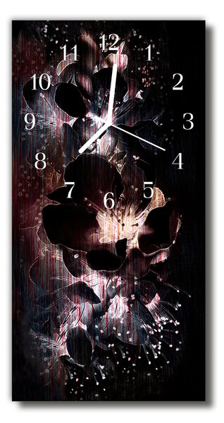 Skleněné hodiny vertikální  Květy, černé květy 30x60 cm