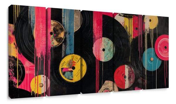 5-dílný obraz retro vinylové desky