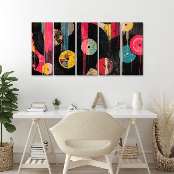 5-dílný obraz retro vinylové desky