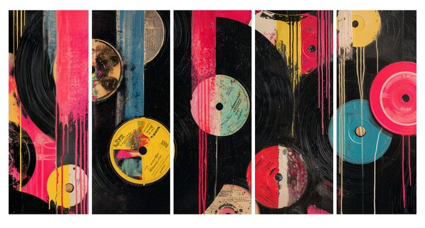 5-dílný obraz retro vinylové desky