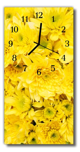 Skleněné hodiny vertikální  Květiny, žluté květy 30x60 cm