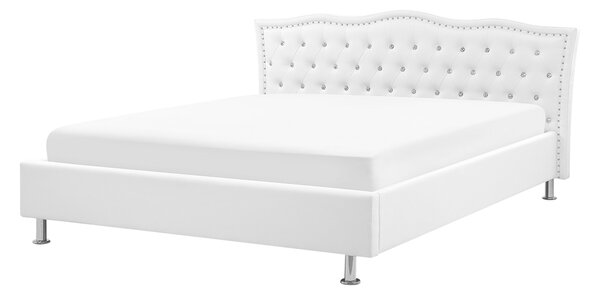 Bílá kožená postel Chesterfield 160x200 cm METZ