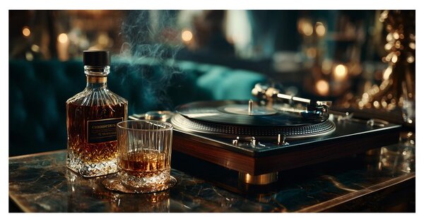 Obraz pohoda s whisky a vinylem