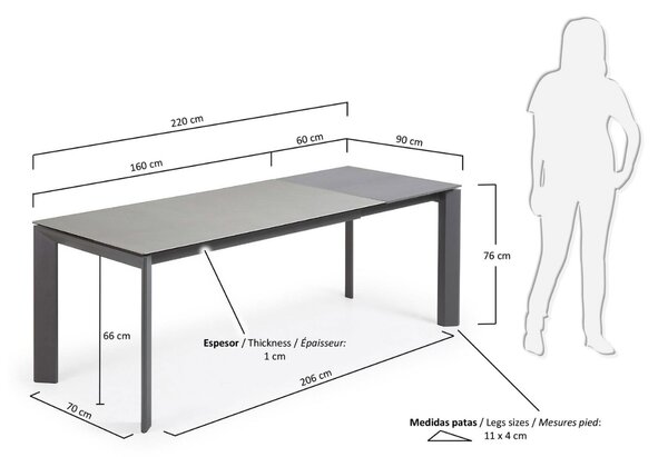 Šedý keramický rozkládací jídelní stůl Kave Home Axis IV. 160/220 x 90 cm