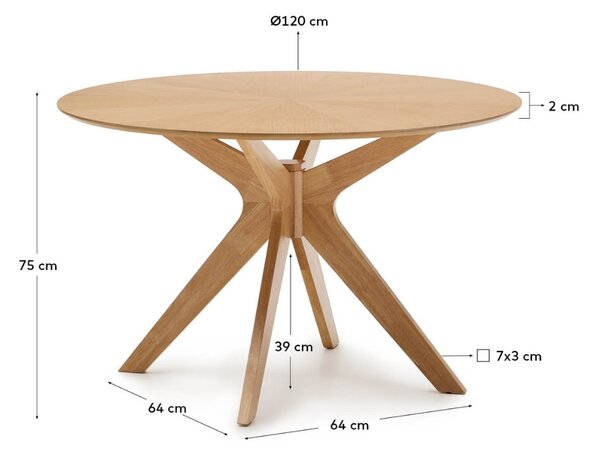 Kave Home Dubový jídelní stůl Naanim ⌀ 120 cm