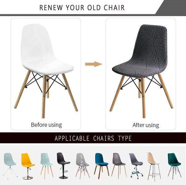 Potahy na židle do jídelny - sada 2 kusů - moderní design, tvar mušle - šedá barva