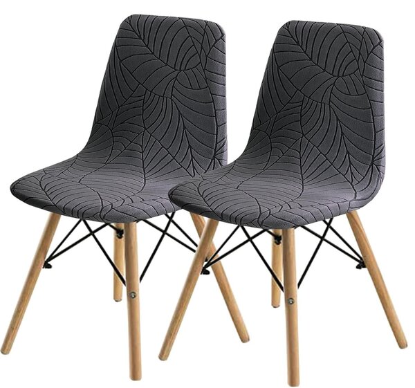 Potahy na židle do jídelny - sada 2 kusů - moderní design, tvar mušle - šedá barva