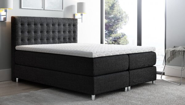Vysoká čalouněná postel boxspring Luca černá 180 + topper zdarma