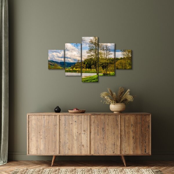 Obraz loďky u jezera (125x70 cm)