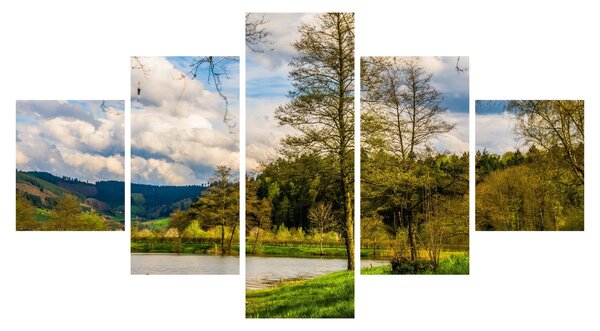 Obraz loďky u jezera (125x70 cm)