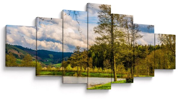 Obraz loďky u jezera (210x100 cm)