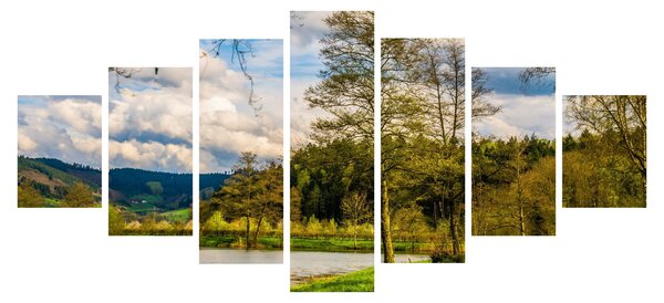 Obraz loďky u jezera (210x100 cm)
