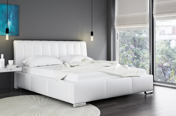 Elegantní postel Malone s vysokým čelem a úložným prostorem bílá eko kůže 160 x 200