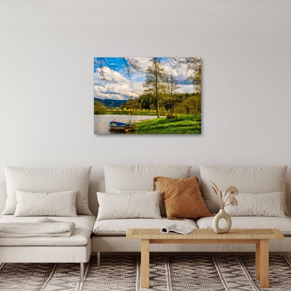 Obraz loďky u jezera (70x50 cm)