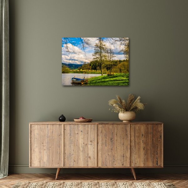Obraz loďky u jezera (70x50 cm)
