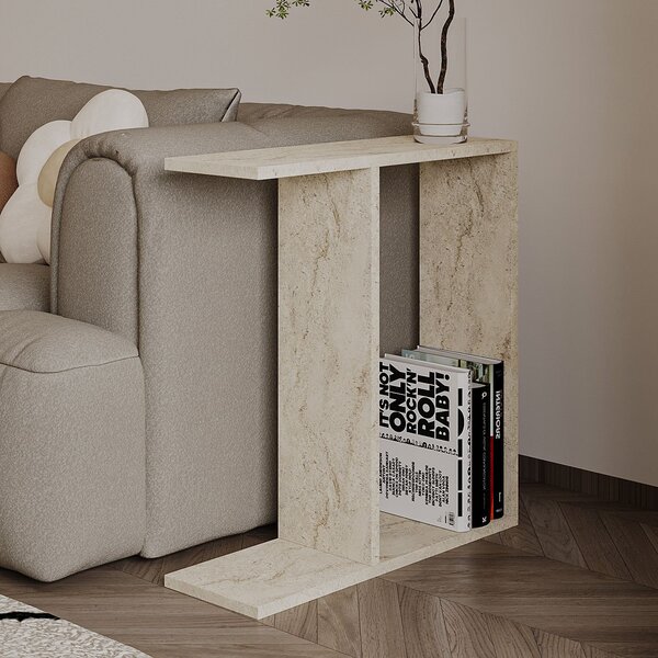 Příruční stolek Lumtie (travertin). Akce -20%