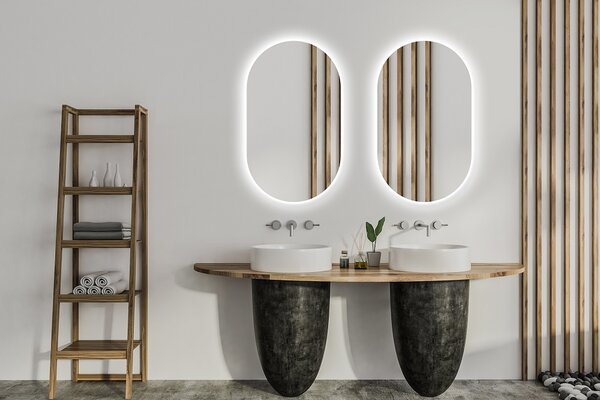 Zrcadlo ovál 100 x 50 cm s LED podsvícením na chodbu do předsíně nástěnné do koupelny na zeď 411-460