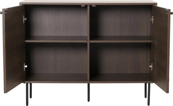 Příborník HWC-N78, komoda skříňka příborník, skandinávský styl kov dřevo melamin MVG 86x110x40cm tmavě hnědá