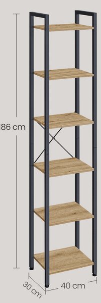 Regál s kovovou konstrukcí TAYLOR 6 polic, dub artisan