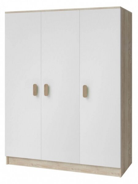 Třídveřová šatní skříň do dětského pokoje SVEN 3, bílá + dub sonoma, úchytky - šířka 120 cm, dub sonoma