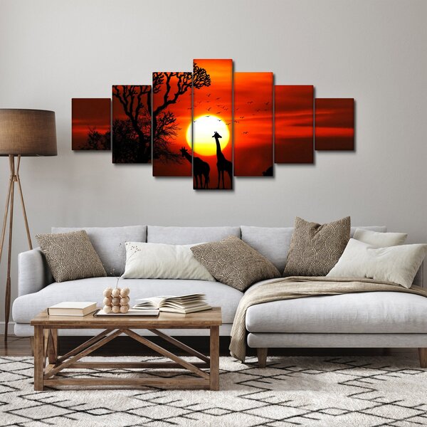 Obraz - Siluety zvířat při západu slunce (210x100 cm)