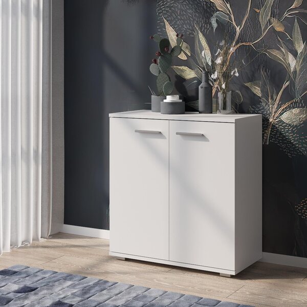 Komoda FAUSKE – prostorná – 2 dvířka – bílá – šířka 69 cm, výška 74 cm, hloubka 34 cm