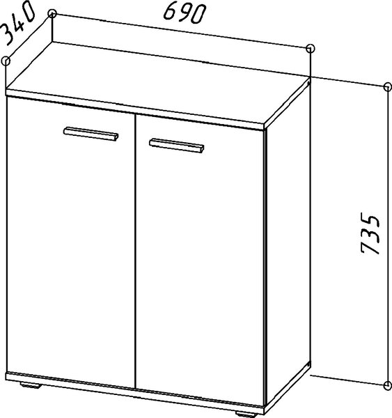 Komoda FAUSKE – prostorná – 2 dvířka – bílá – šířka 69 cm, výška 74 cm, hloubka 34 cm