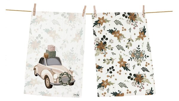 Bavlněné utěrky s vánočním motivem v sadě 2 ks 50x70 cm Festive Car – Butter Kings