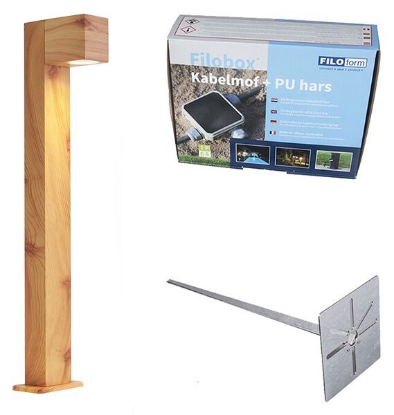 Venkovní lampa hliníková s potiskem dřeva se zemním hrotem a kabelovou průchodkou 65 cm IP44 - Baleno