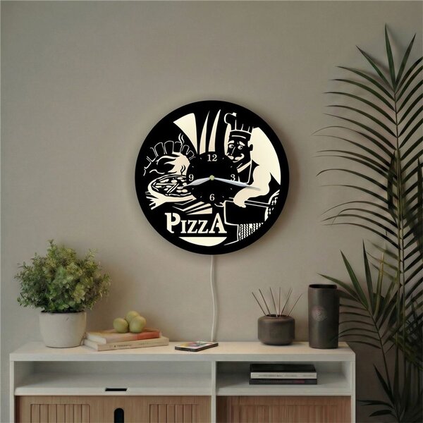 Hodiny s LED podsvícením Pizza