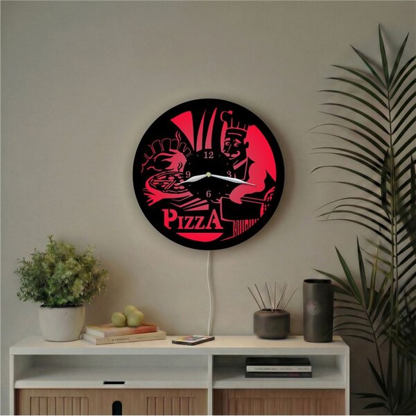 Hodiny s LED podsvícením Pizza