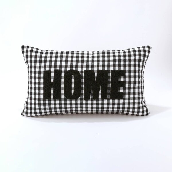 Kostkovaný polštářek s nášivkou HOME černá