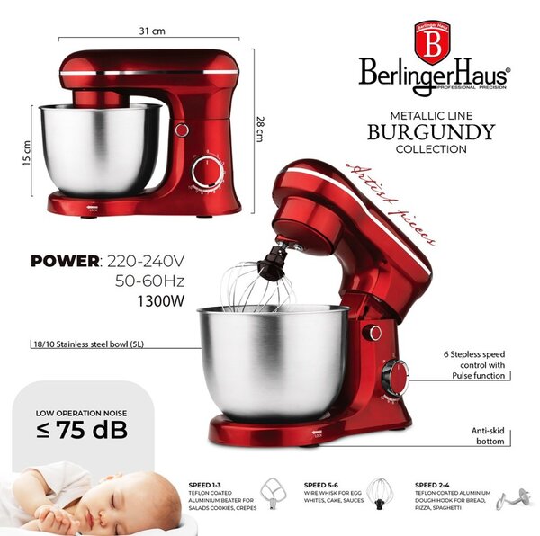 Kuchyňský robot 1500 W Burgundy Metallic Line