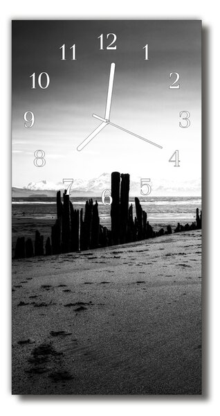 Skleněné hodiny vertikální Krajina Pláže hory Černá a bílá 30x60 cm