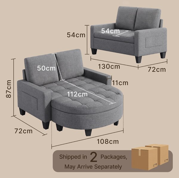 Dvoumístná pohovka s odklápěcí částí BEALIFE, rozměry 130x72x87 cm | S úložným prostorem pod sedací částí | Šedá | AR59