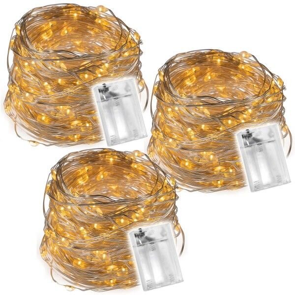LED řetěz sada 3 ks, 80 LED, baterie, časovač, teplá bílá