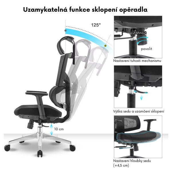 Kancelářská židle ERGODO FOCUS - látka, síť, černá