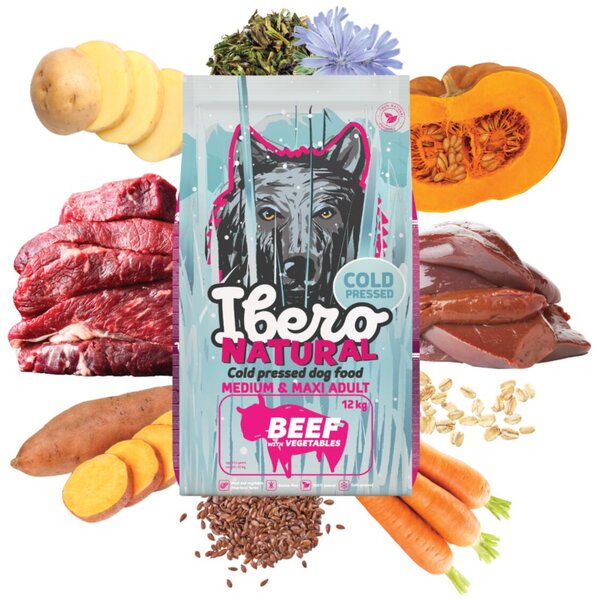Cold Press Krmivo pro psy Dog Adult Medium & Maxi, Beef, 12 kg IBERO 1005250