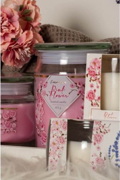Emocio Sklo se skleněným víčkem Pink Flower vonná svíčka 93x142 mm
